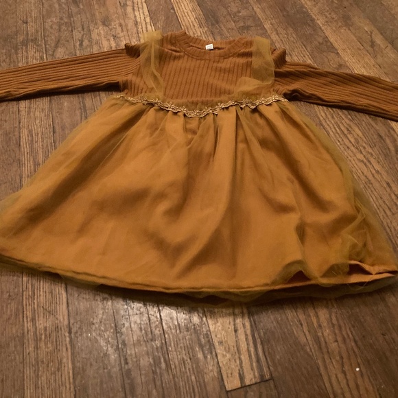 Girls 7/8 Last Leaf Fall Dress Golden Yellow Honey Dress Sheer Ribbed - Picture 1 of 14